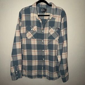 Salty Crew Blue and Cream Plaid Flannel Shirt